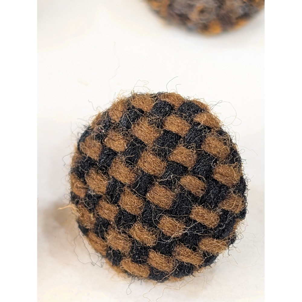 Set of 8 Vintage Woven Checkerboard Dome Buttons Black Brown Craft Sewing - Picture 2 of 4